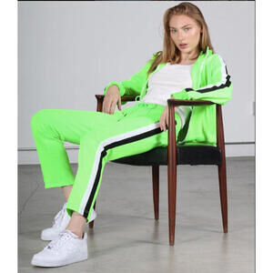 Pam & Gela Womens Neon Green Tracksuit Pants & Zip Up Jacket Outfit Sz S